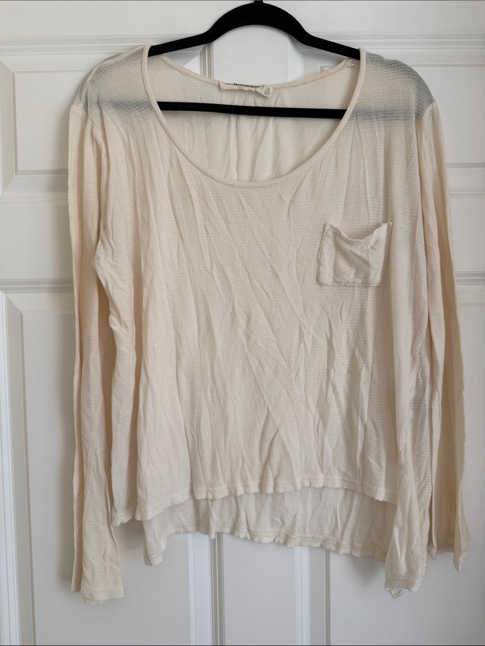 Pilcro Cream Waffle-Knit Long Sleeve Tee with Pocket
